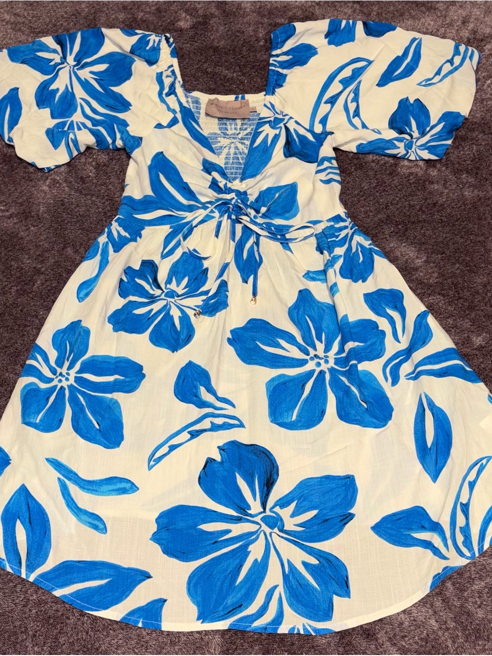 White & Blue Floral Tie-Waist Maxi Dress - Women